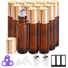 PrettyCare 12-pack 10ml roller bottles for portable essential oil storage.