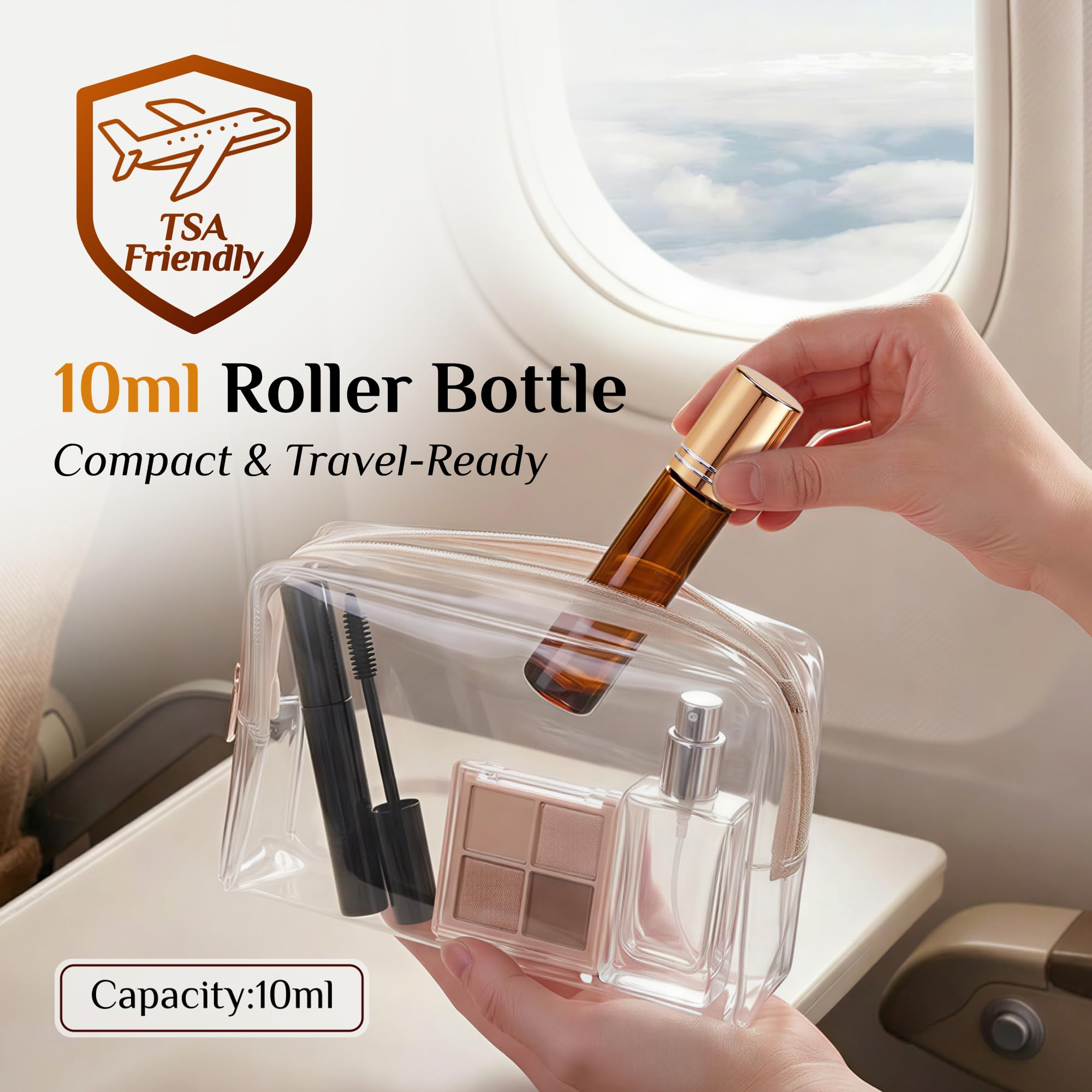PrettyCare travel-size roller bottle fits purses and carry-ons for aromatherapy on the go.