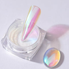 PrettyDiva Mermaid Chrome Powder bottle with iridescent nail finish for salon-style nails.