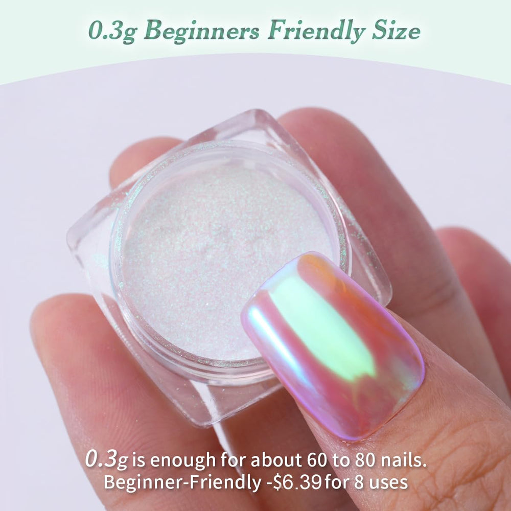 PrettyDiva Mermaid Chrome Powder swatch showing rainbow hues for versatile looks.