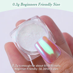 PrettyDiva Mermaid Chrome Powder swatch showing rainbow hues for versatile looks.