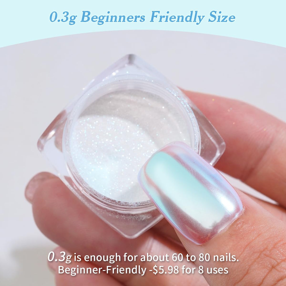 Pretty Diva Moonlight Chrome Nail Powder finish with high-gloss icy blue sheen