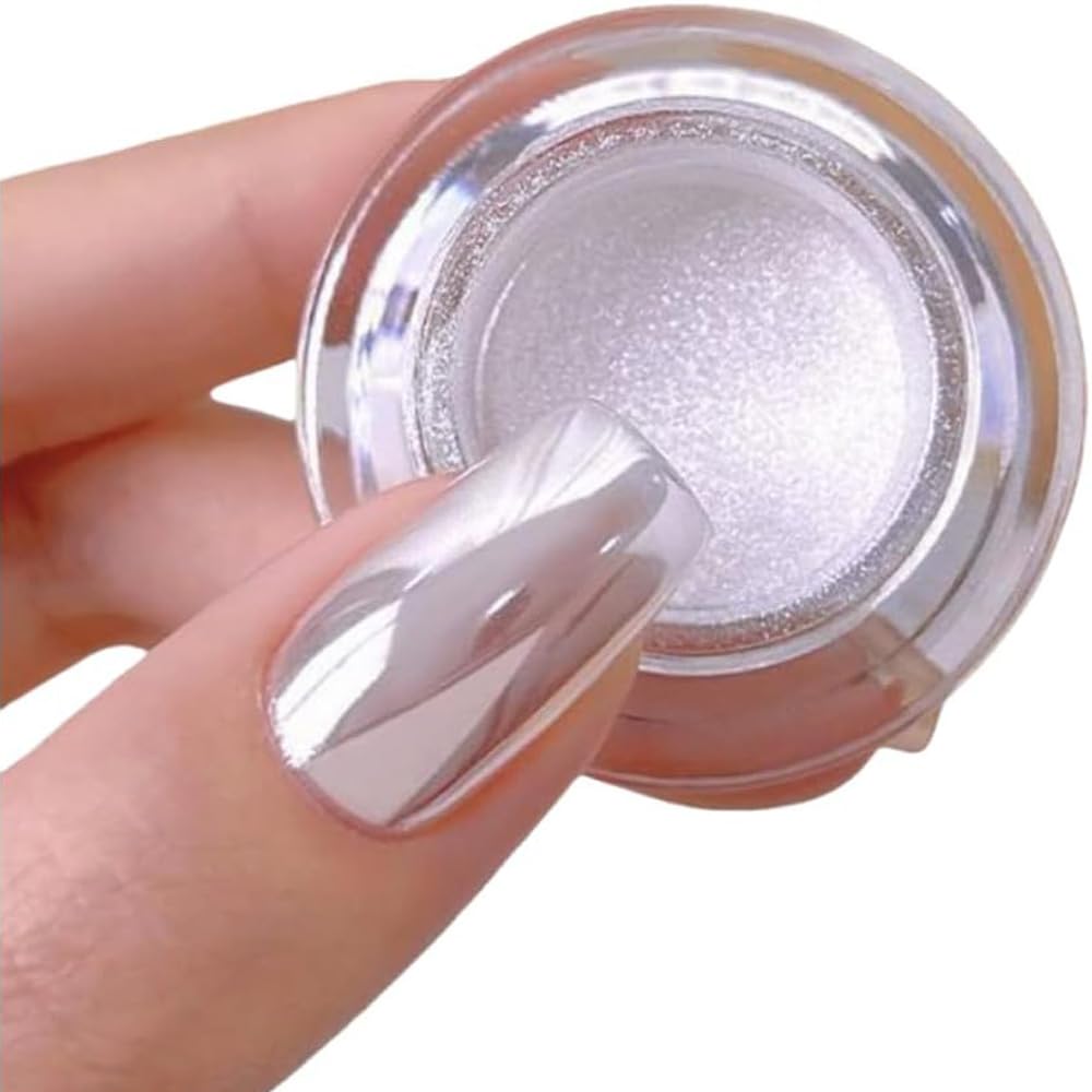 Pretty Diva polvos cromo blanco luna, acabado espejo para uñas brillantes.