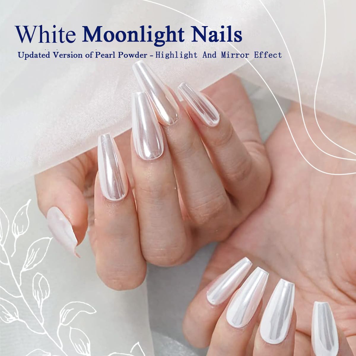 Uñas cromadas Pretty Diva con brillo espejo, ideal para looks modernos en casa.