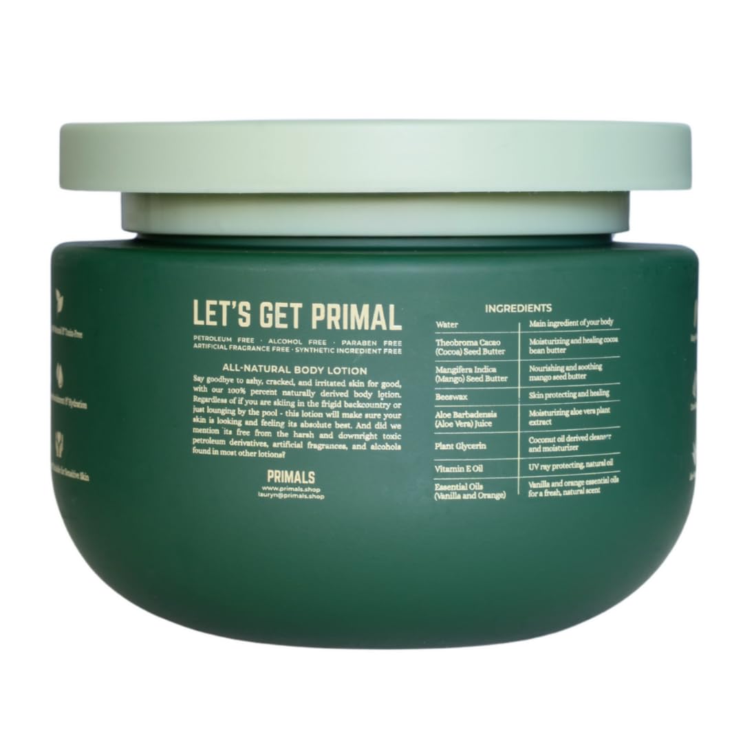 List of eight natural ingredients in PRIMALS lotion
