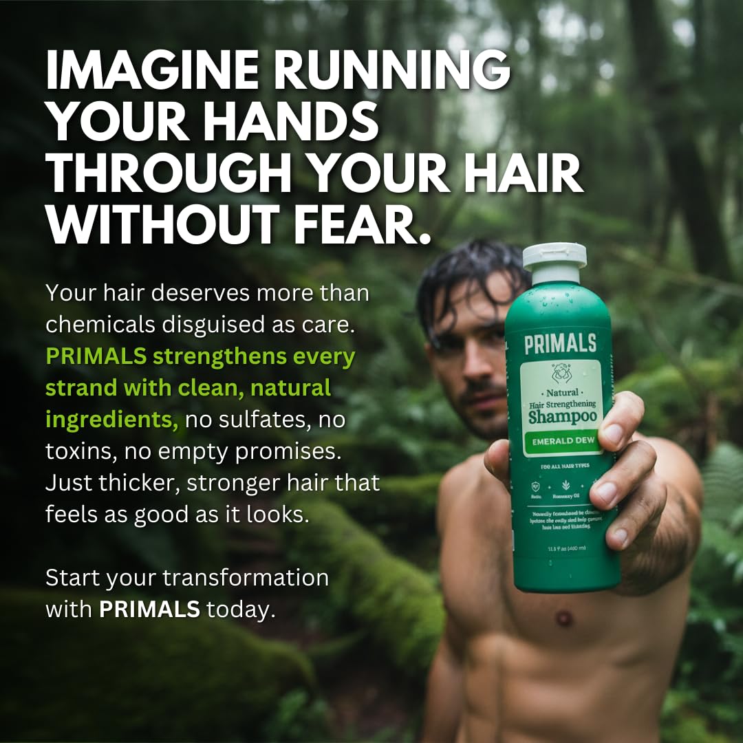 PRIMALS daily-use bottle ready for a strong hair routine