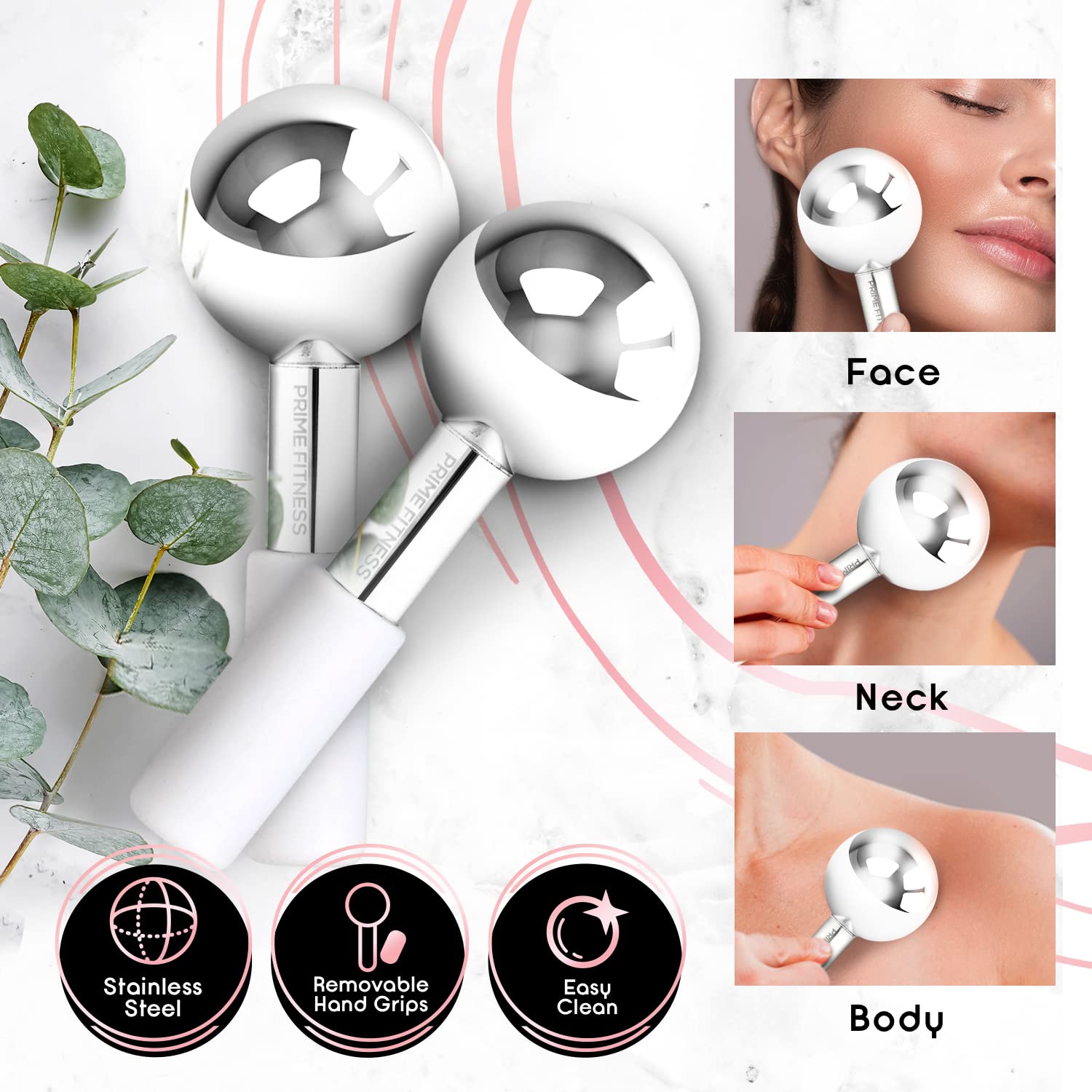 PRIME Fitness unbreakable steel roller delivers steady cooling for skin.
