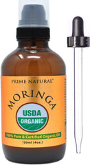 Prime Natural Moringa Oil label close-up highlights purity and vegan quality