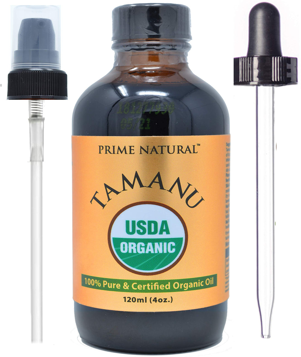 Prime Natural Tamanu Aceite en botella con bomba, hidratación suave para el rostro.