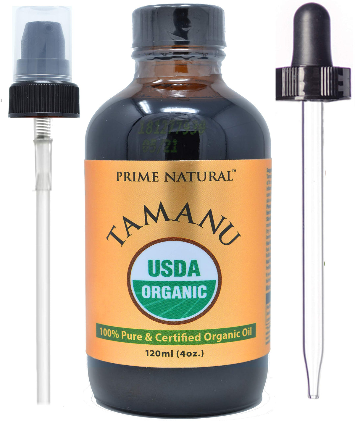 Prime Natural Tamanu Aceite en botella con bomba, hidratación suave para el rostro.