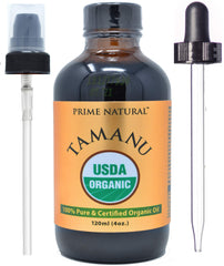 Prime Natural Tamanu Aceite en botella con bomba, hidratación suave para el rostro.