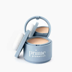Prime Prometics Instant Coverage Powder in blonde jar for seamless gray-root concealment.