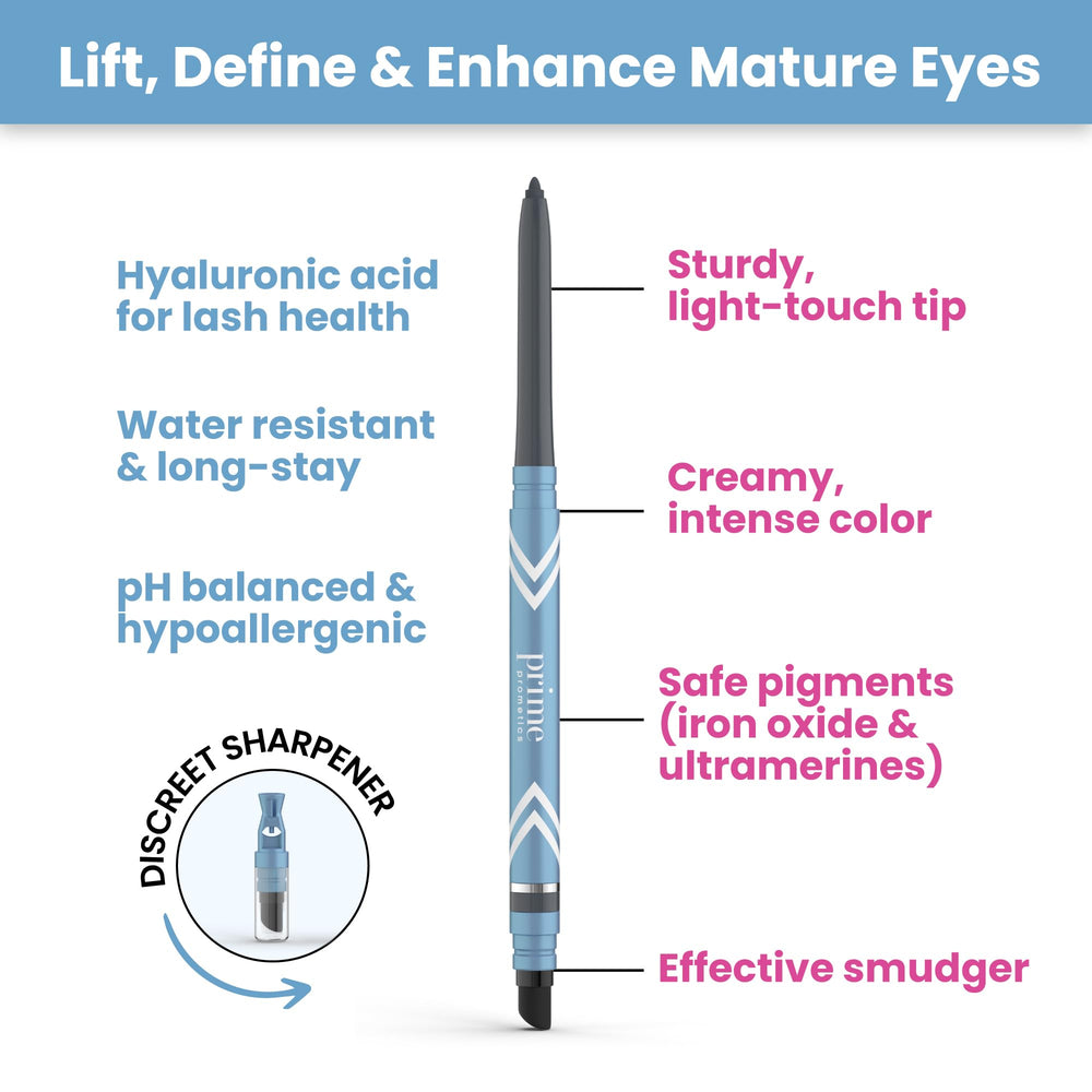 Prime Prometics PrimeEyes Glide Eyeliner swatch brown wood shows natural definition.