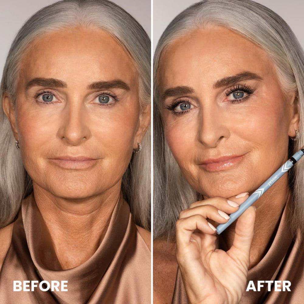 PrimePrometics PrimeEyes Glide Eyeliner water-resistant wear on skin demonstrates smudge-proof definition.