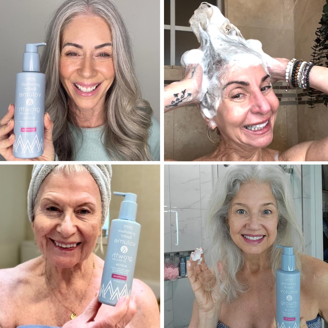 Product on shelf in clean packaging indicating sulfate-free formula for mature hair.