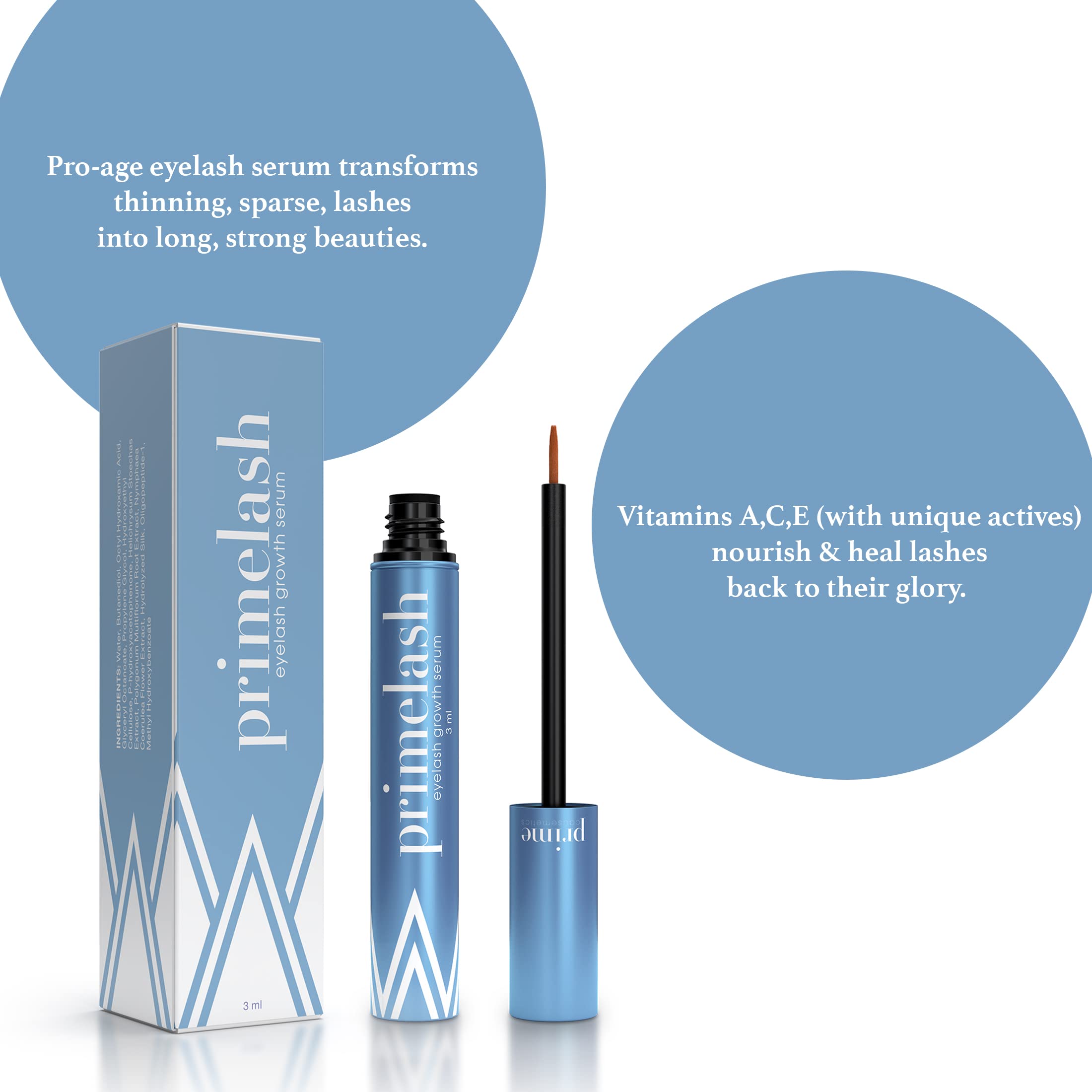 Close-up of Prime Prometics PrimeLash lashes showing a lifted, fuller look.