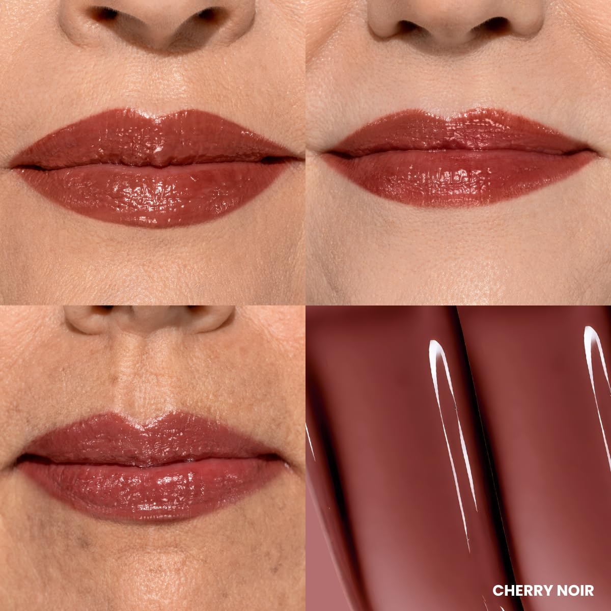PrimePrometics PrimeLip color payoff on lips with light gloss.