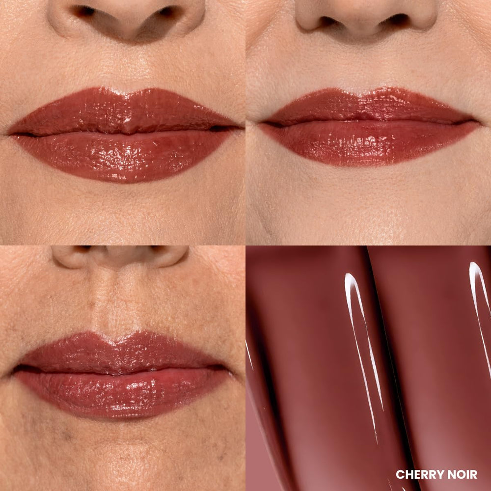 PrimePrometics PrimeLip color payoff on lips with light gloss.