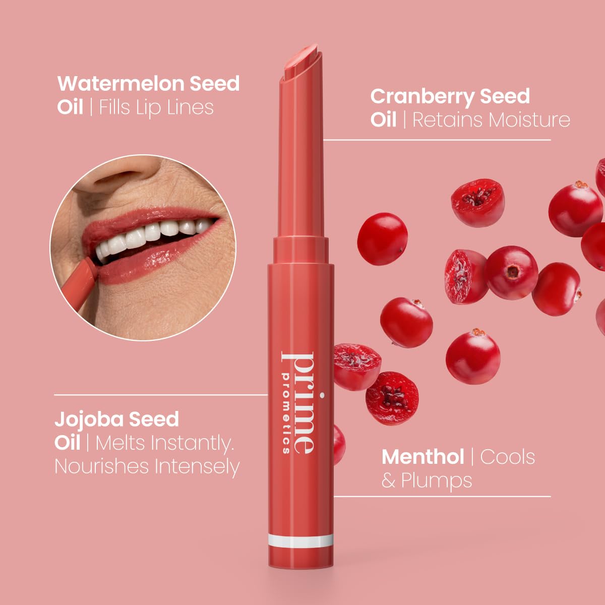 PrimeLip nourishing oil blend with menthol jojoba and cranberry