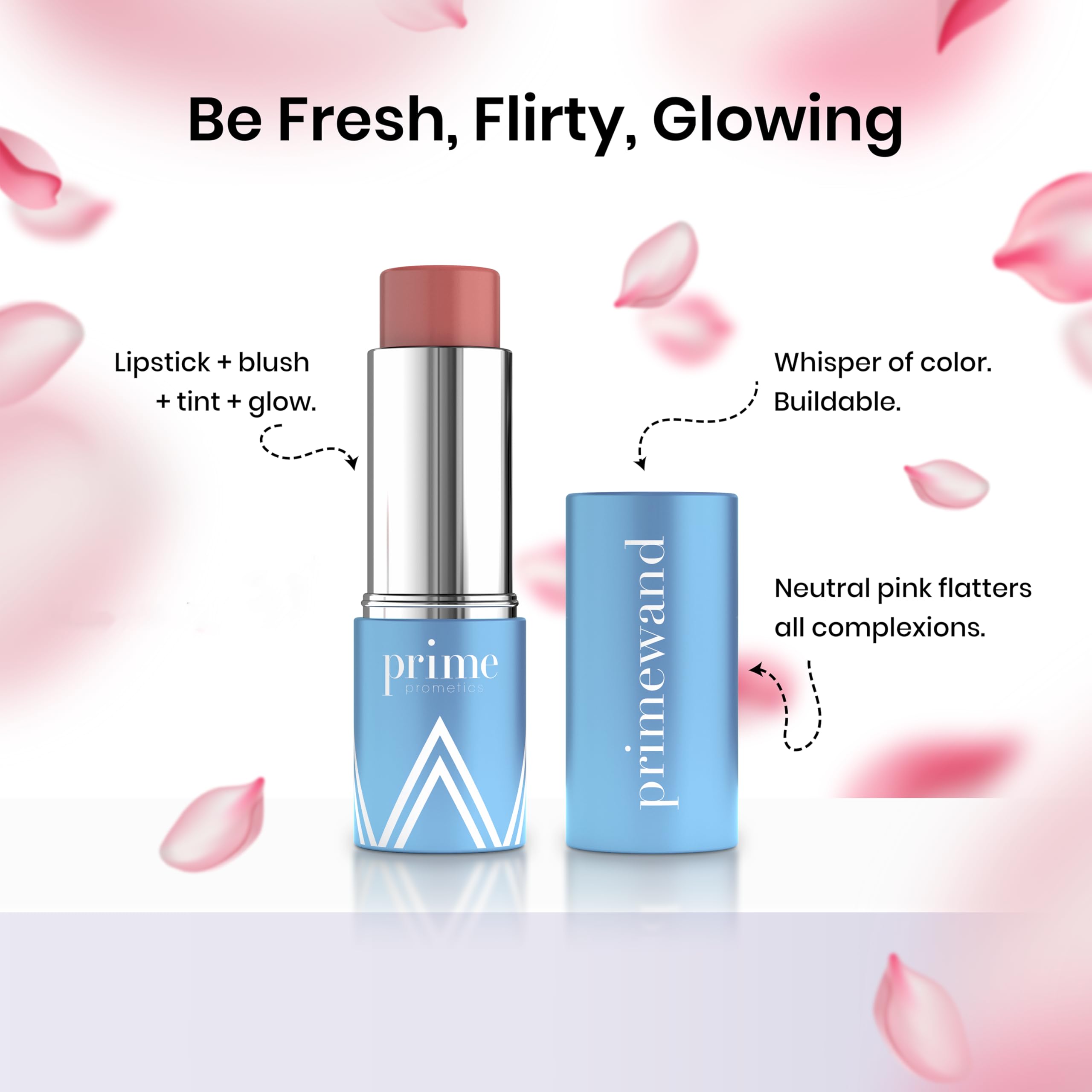 Prime Prometics PrimeWand Nude cheek tint for a healthy rosy flush.