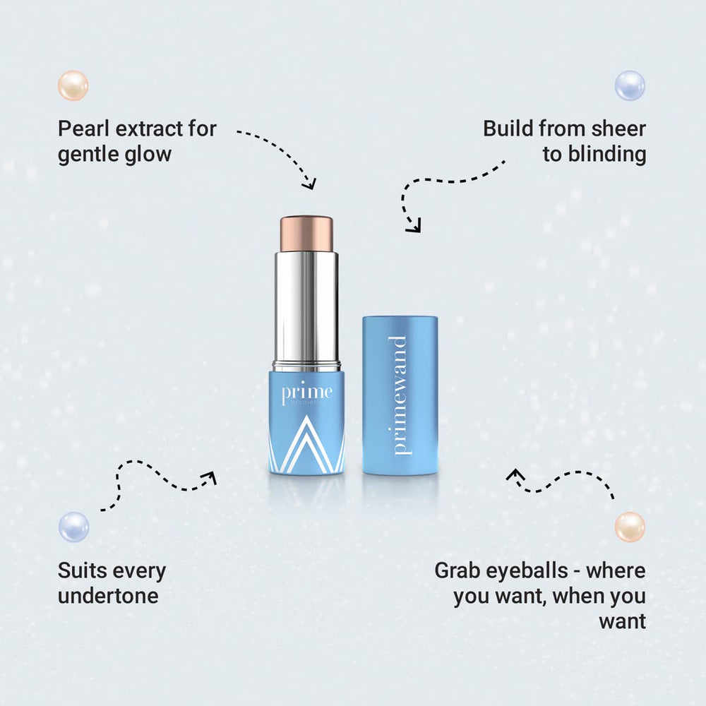 Prime Prometics PrimeWand Pearl eyelid glow for a subtle eye-opening look.