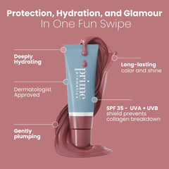 Close-up of PrimeLip gloss delivering dewy, non-sticky hydration.
