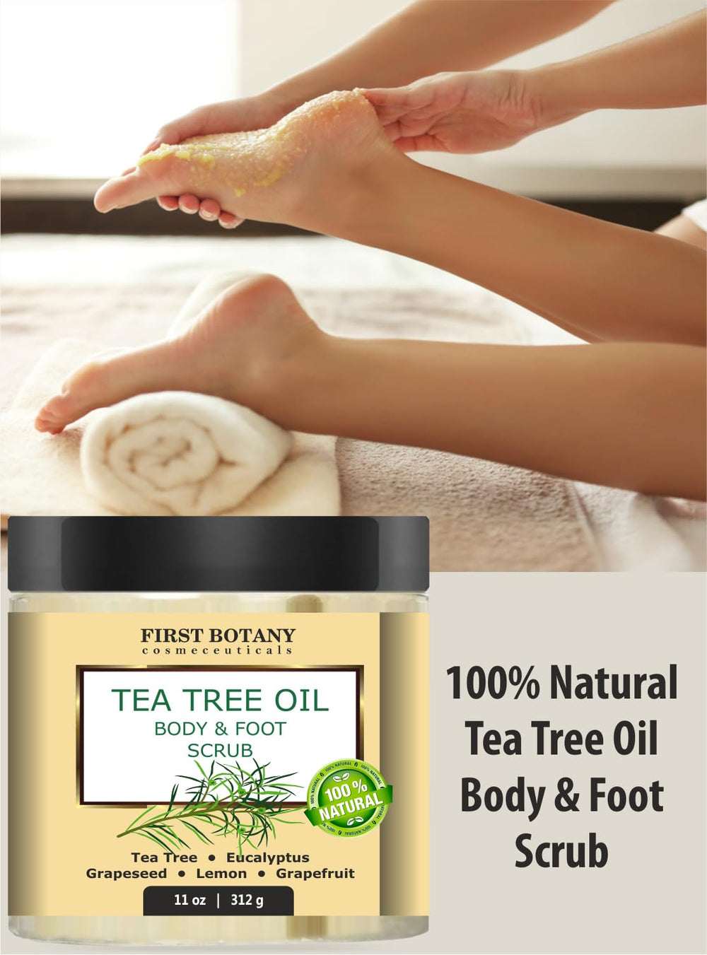 Primero Botánica Cuerpo Exfoliante con Árbol de Té y Sal para piel suave.