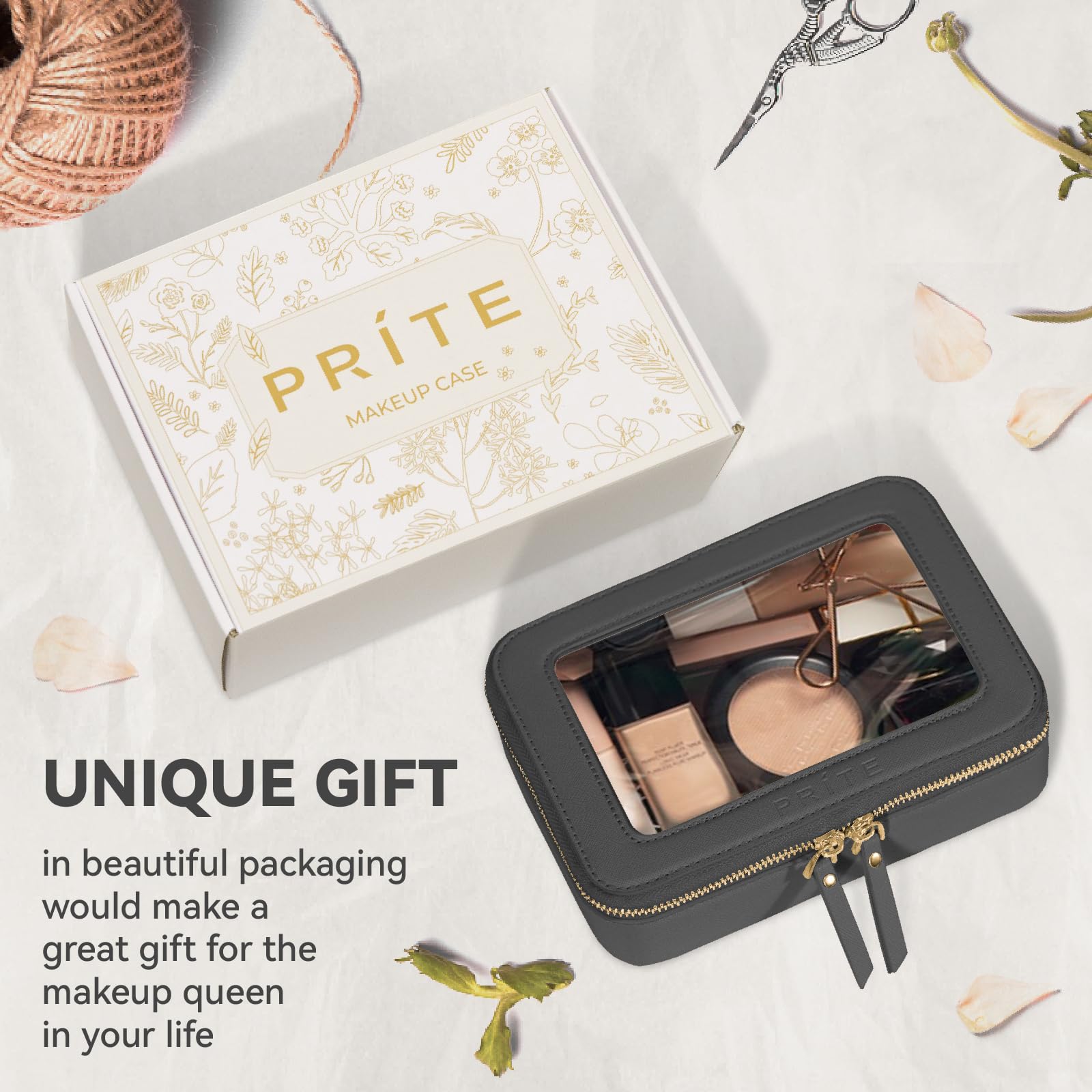 Prite boxy design makeup bag maximizes space for essentials.