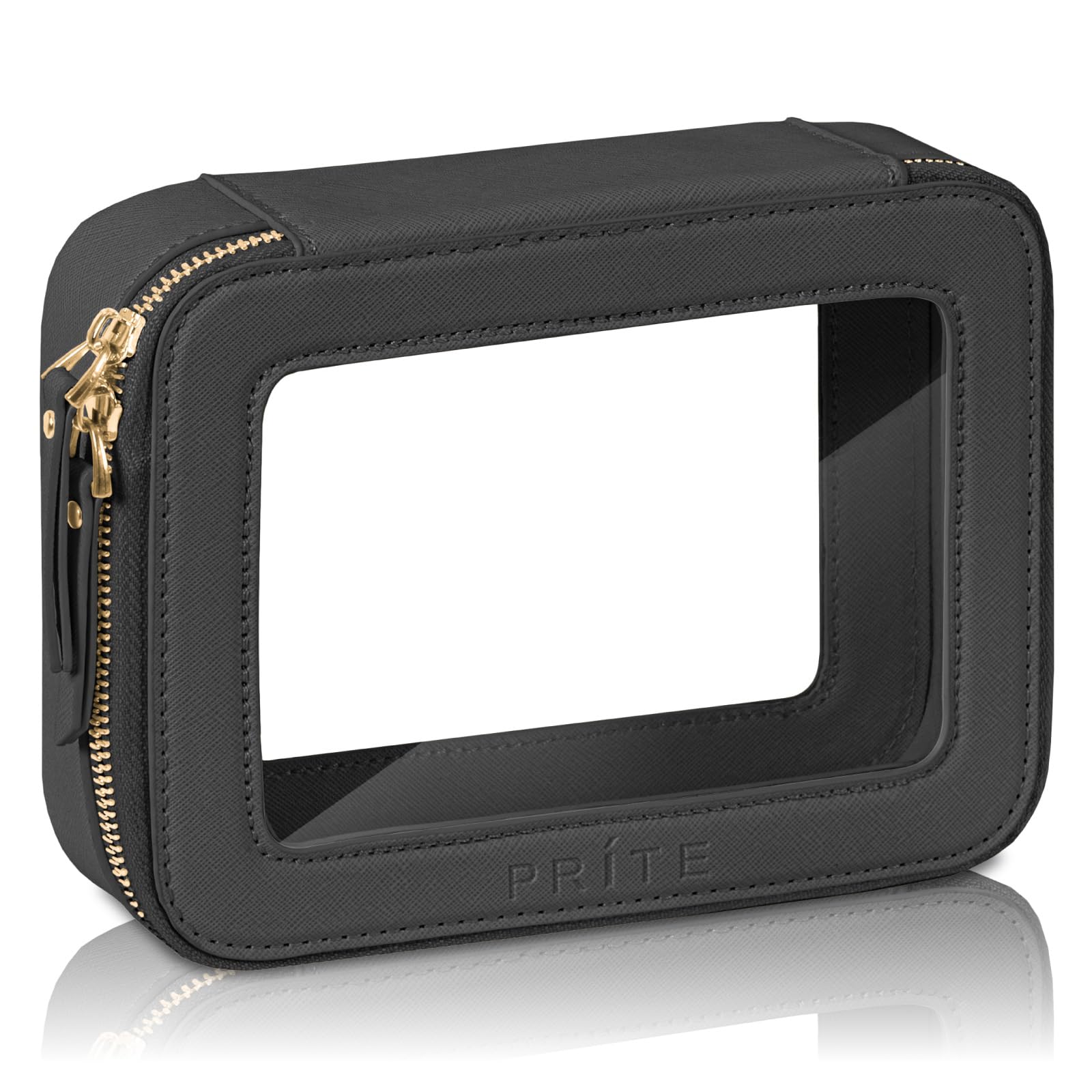 Prite clear makeup bag with black zipper offers quick access and visibility.