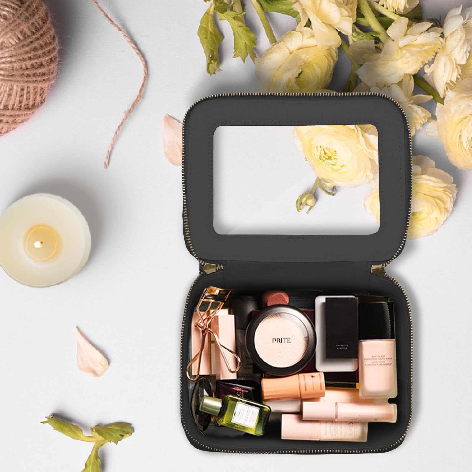 Prite roomy makeup bag ideal for travel and daily routines.