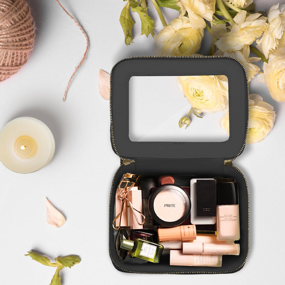 Prite roomy makeup bag ideal for travel and daily routines.