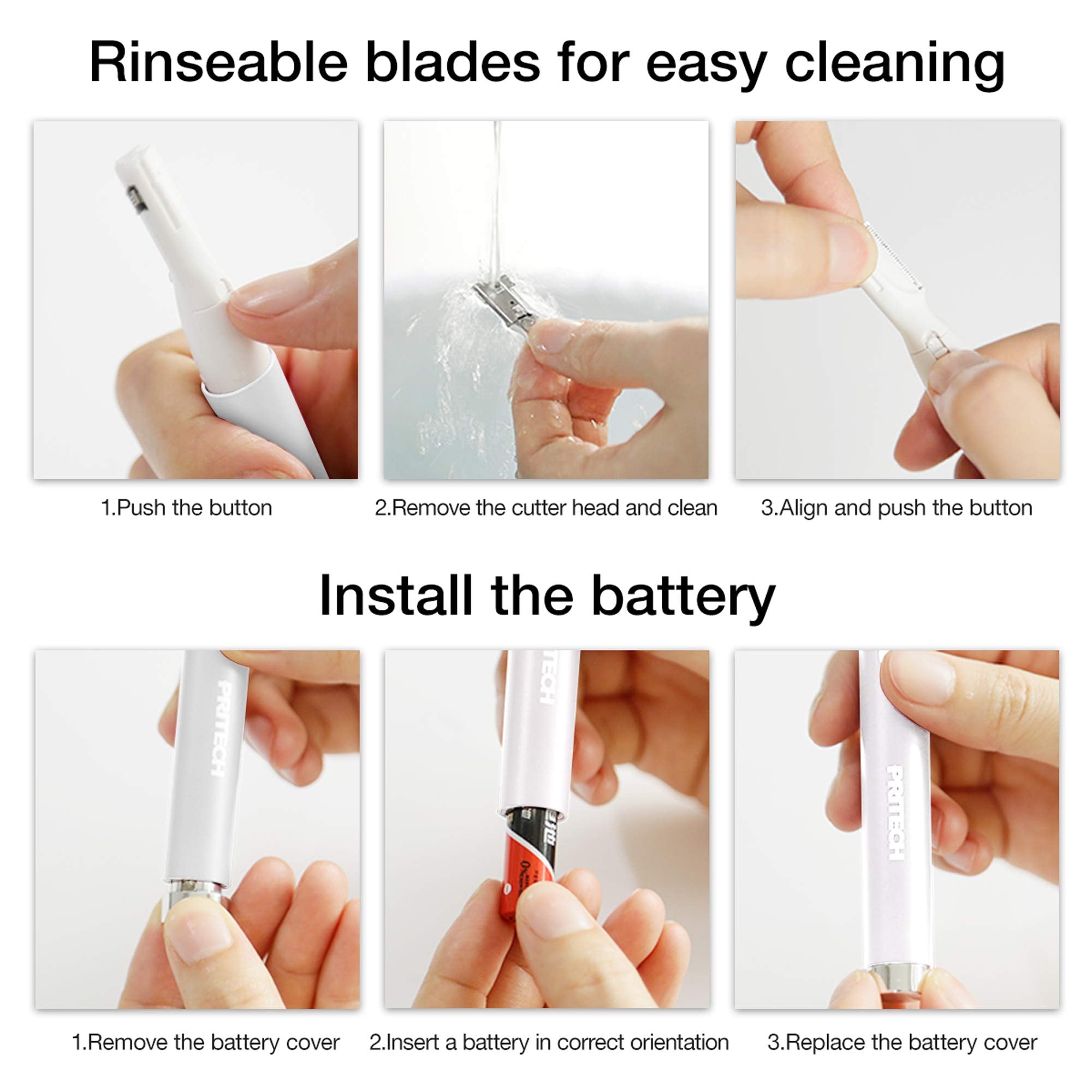 PRITECH Electric Eyebrow Trimmer washable blade head for hygienic maintenance
