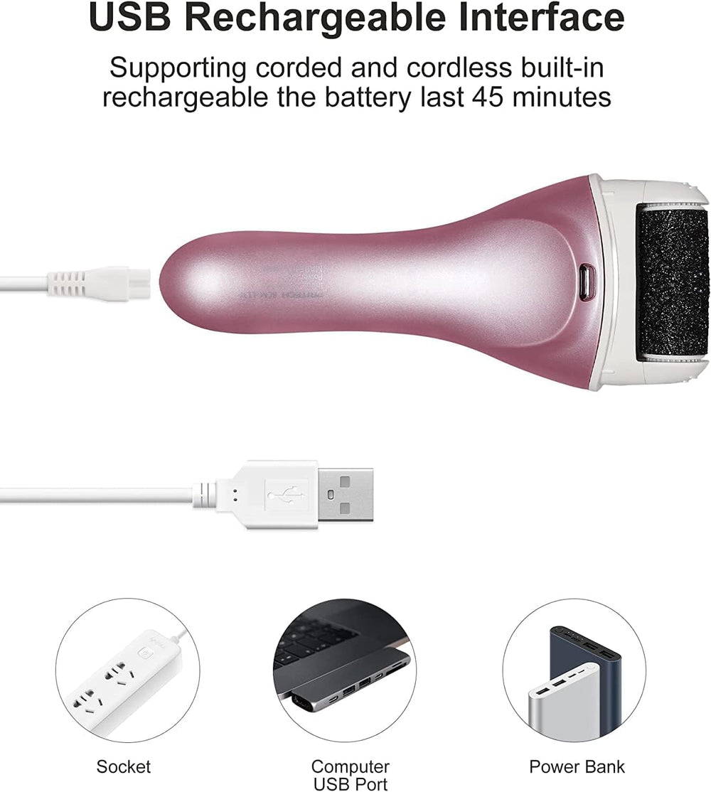 PRITECH Electric Feet Callus Remover charging port for quick power top-up.