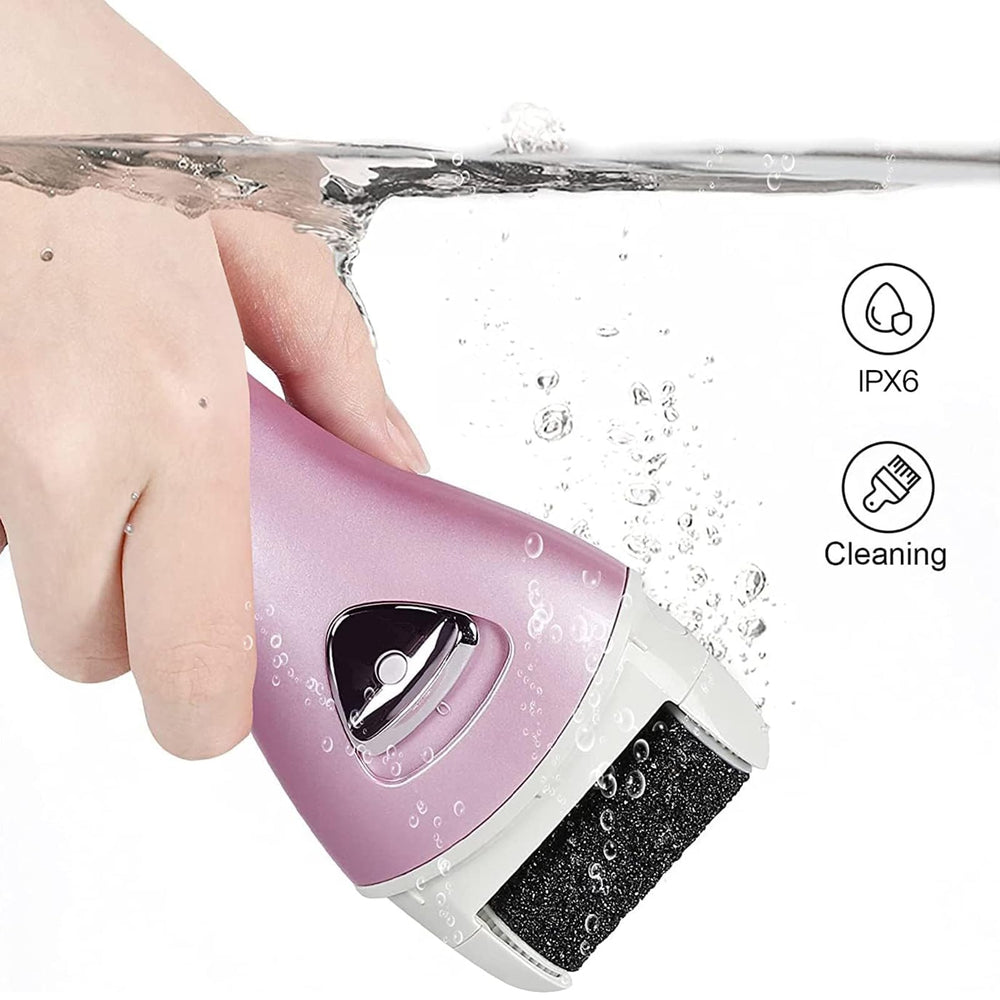 PRITECH Electric Feet Callus Remover showing roller sets for different needs.