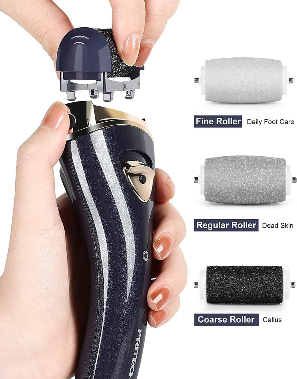 PRITECH remover side view highlighting ergonomic grip for safe callus care