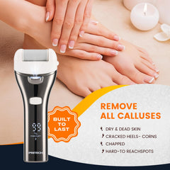 PRITECH electric foot callus remover side view highlights lightweight portability for on-the-go care.
