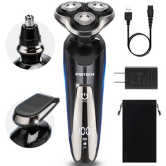 PRITECH electric razor for face shaving with contour-following blades for a smooth finish.