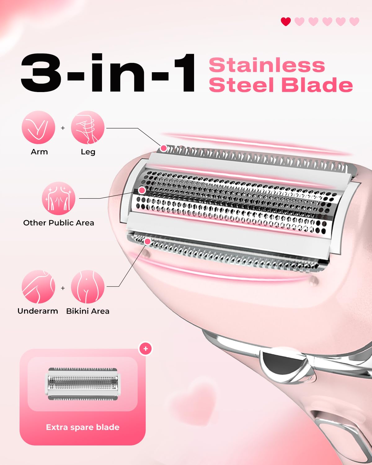 PRITECH curved blade targets underarms for comfortable bikini grooming.