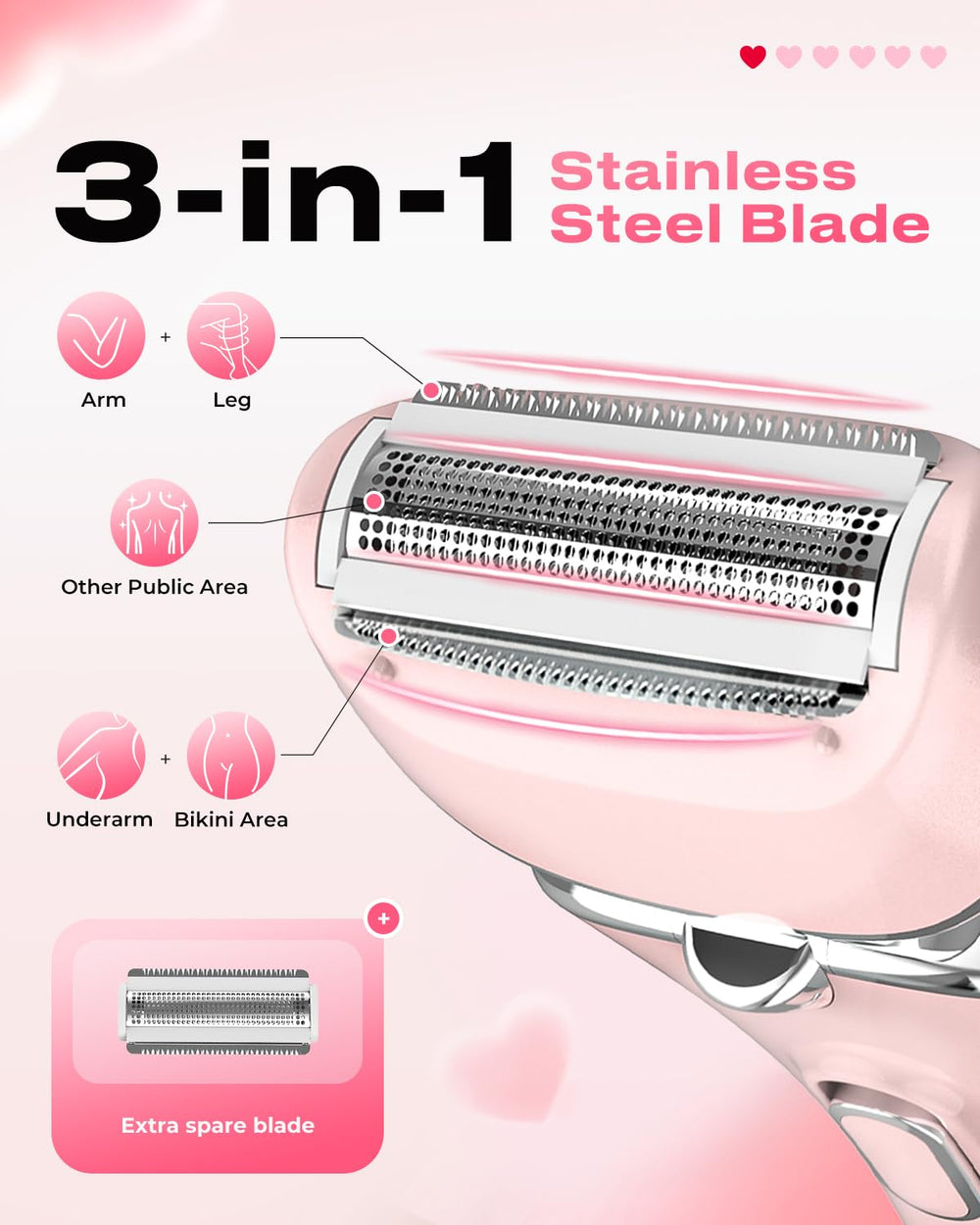 PRITECH curved blade targets underarms for comfortable bikini grooming.