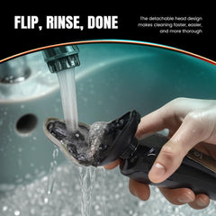 PRITECH electric razor LED indicators show battery, wash reminder, and lock