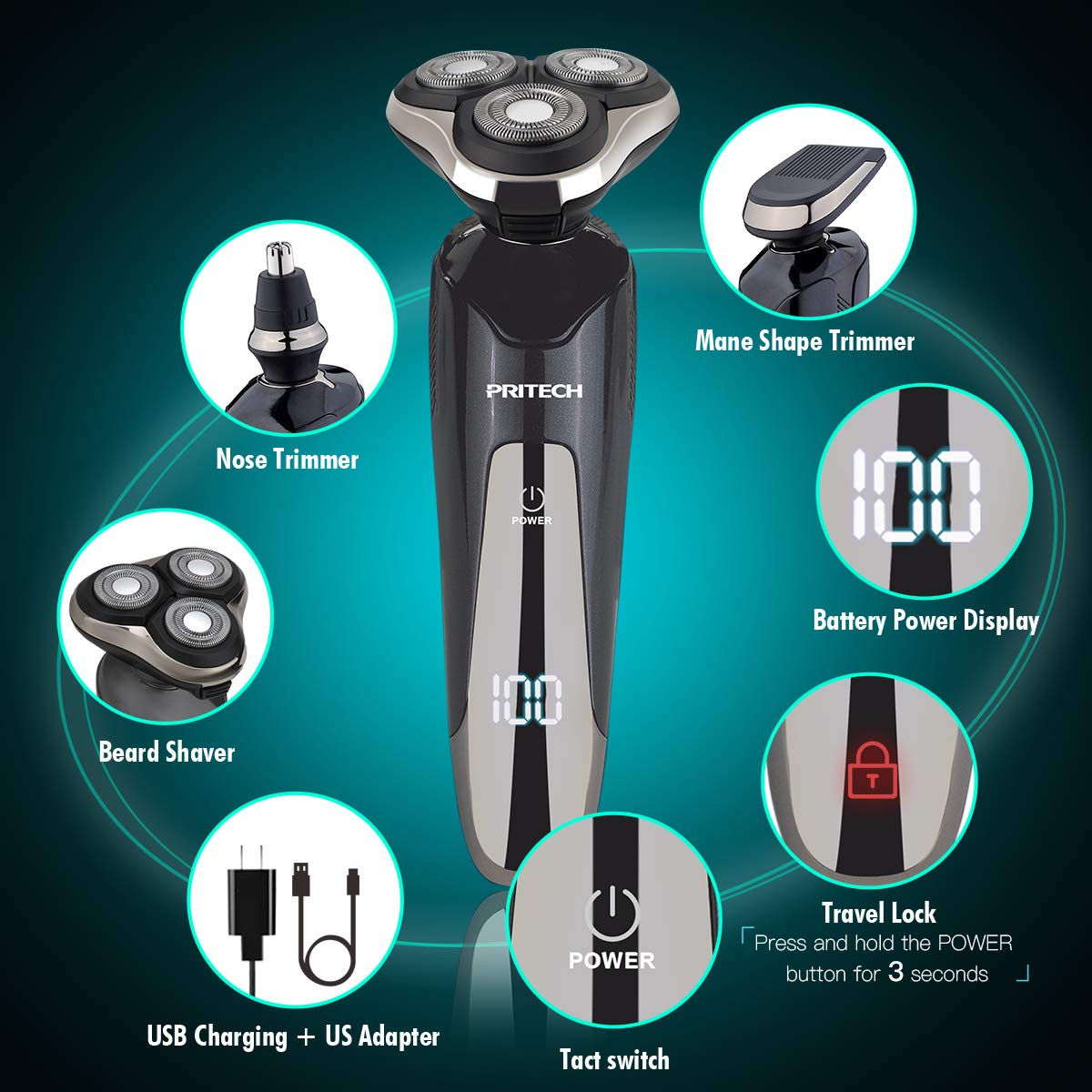 PRITECH electric razor nose trimmer for precise grooming and easy maintenance.