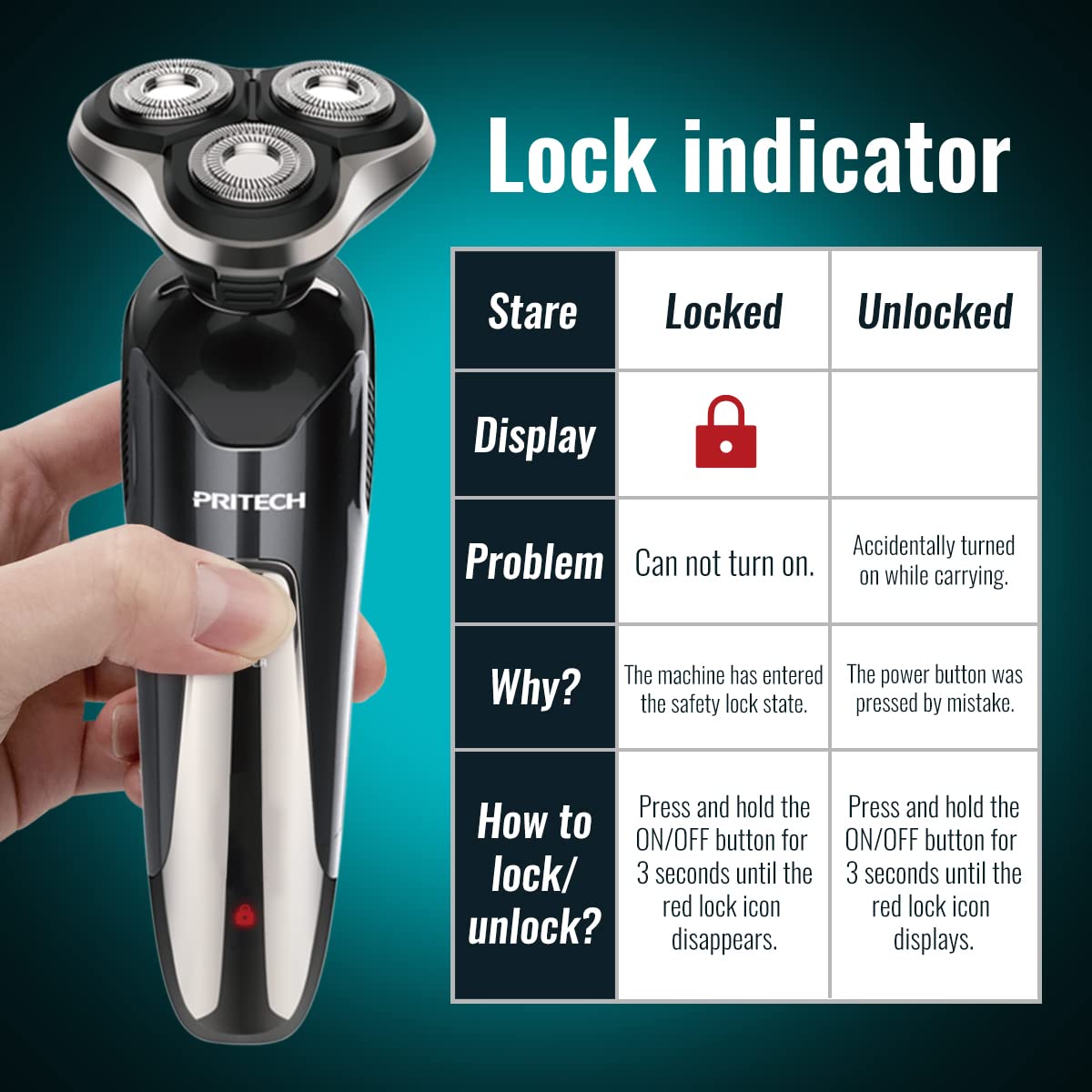 PRITECH electric razor travel-friendly design for convenient packing.