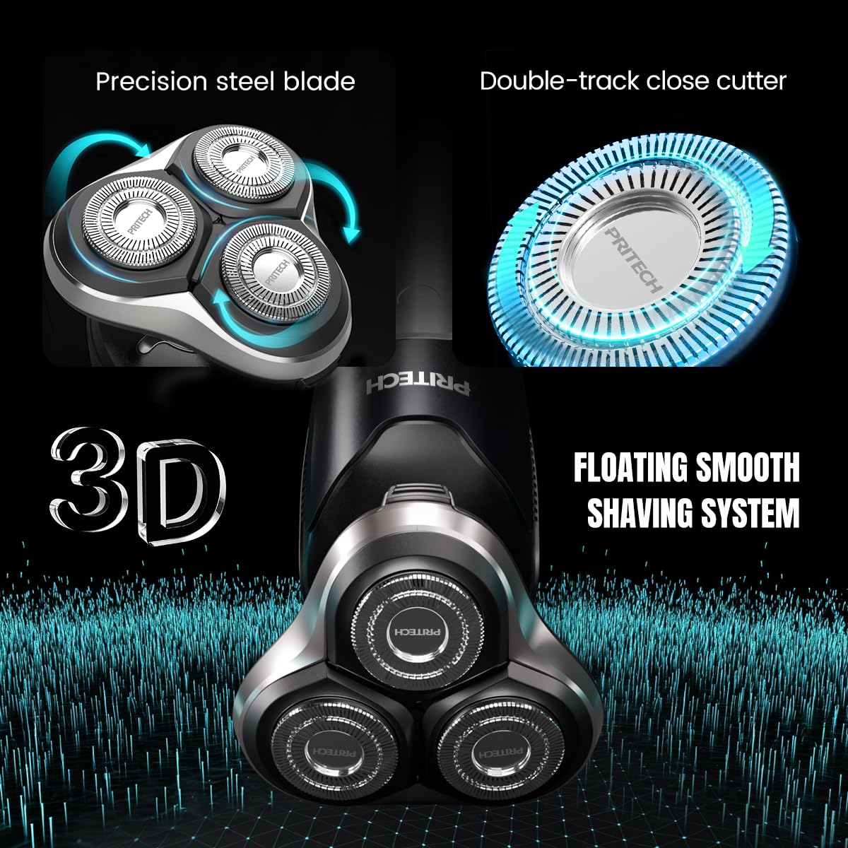 PRITECH razor charges quickly via USB for travel-friendly power