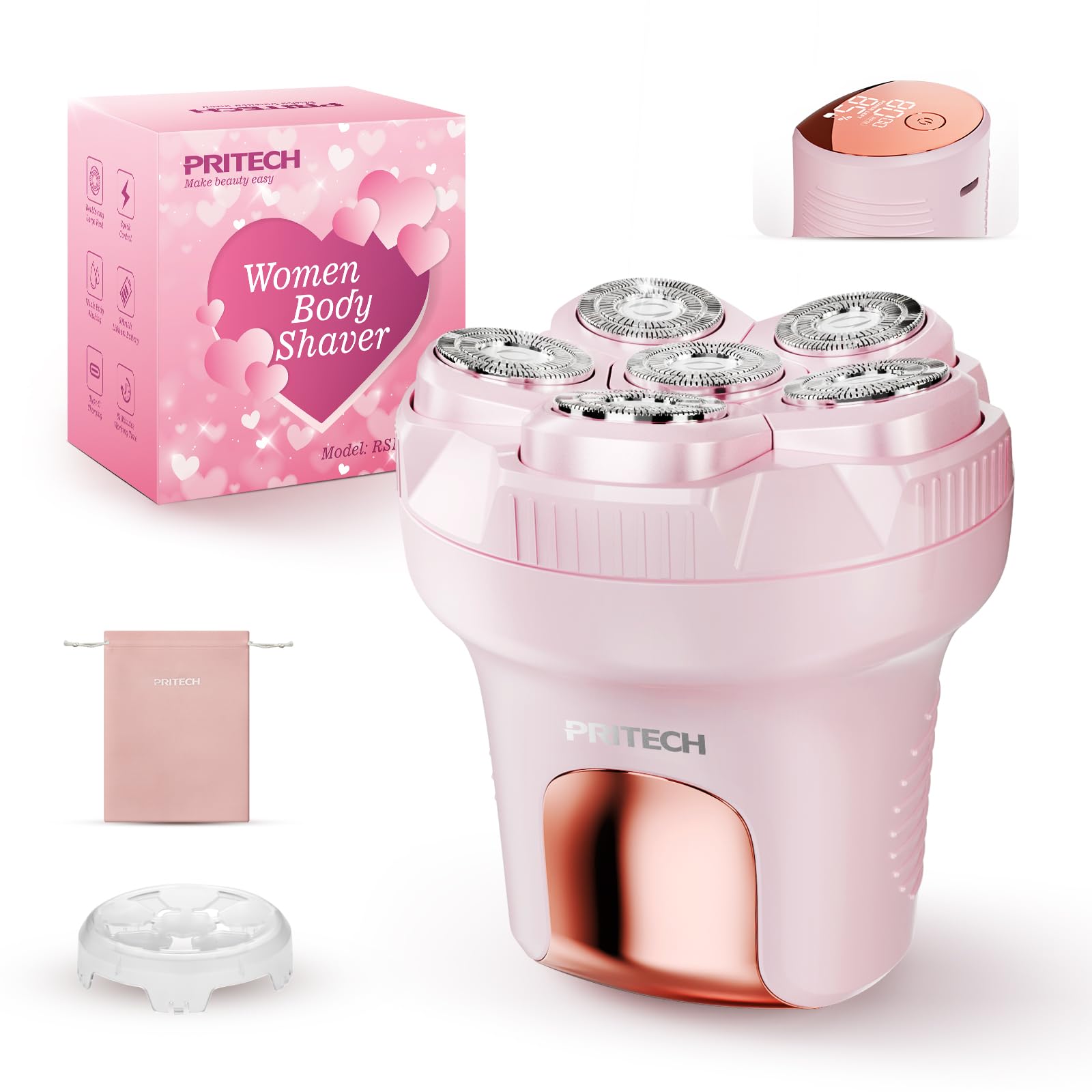 PRITECH electric razor for women with 6D floating head for smooth full-body grooming.
