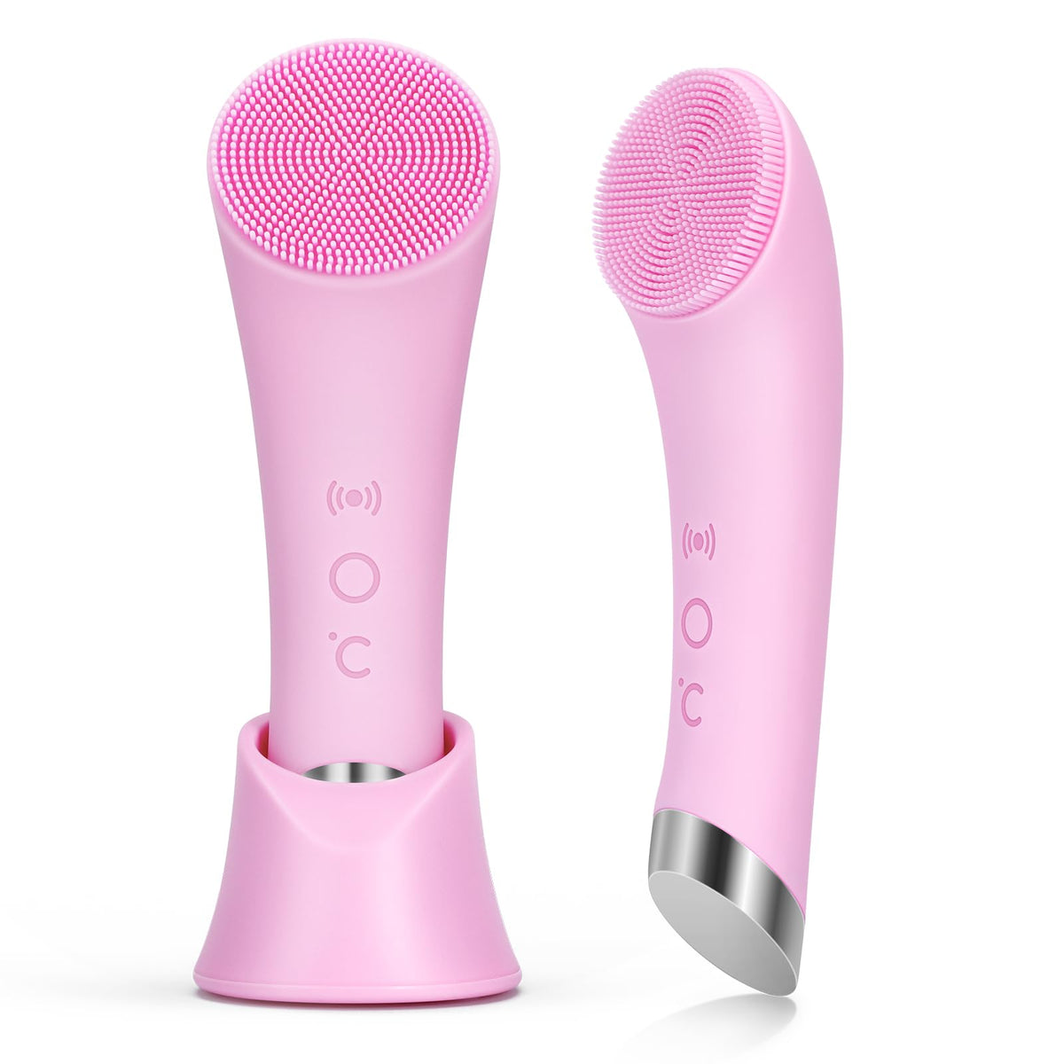 PRITECH facial cleansing brush with pink heated head for deeper cleansing and calm massage.