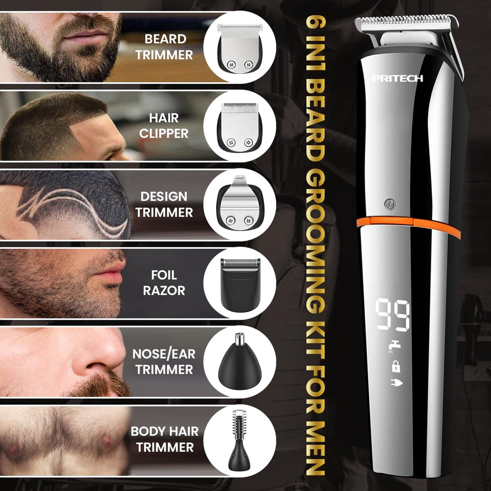 PRITECH trimmer with LED display indicating battery level.