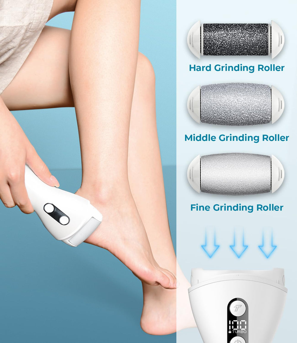PRITECH rechargeable pedicure tool, convenient cordless operation for dry or wet feet.