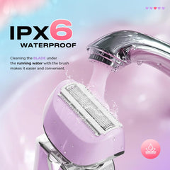 PRITECH shaver in shower using gel for wet shaving.
