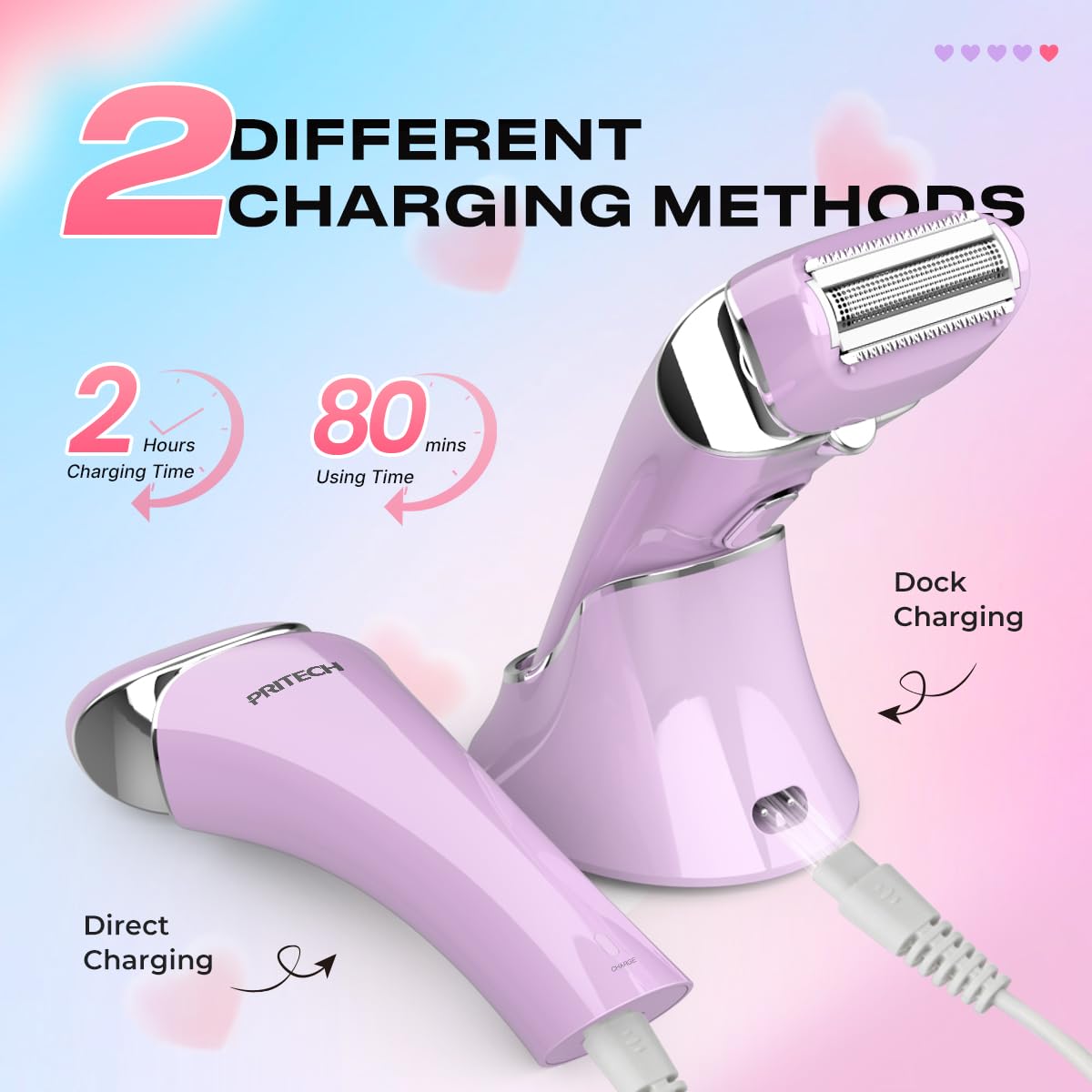 PRITECH USB dock charging setup with cordless use.