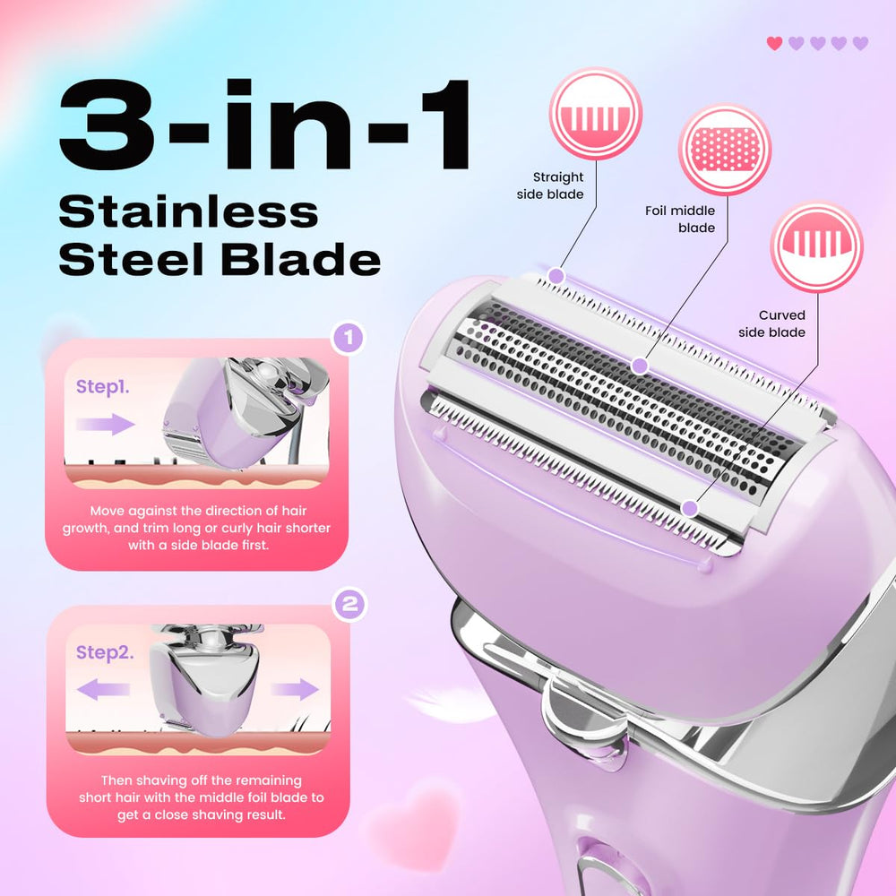 PRITECH women's shaver held to show compact, travel-friendly design.